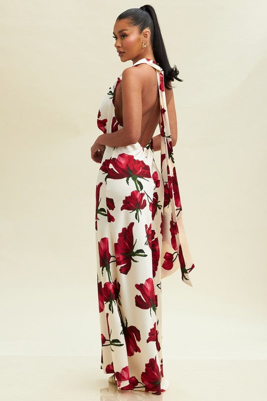 White dress with floral prints